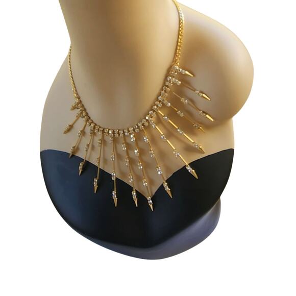 Arrow Gold-tone & Rhinestone Adjustable Necklace 16.5"- 19.5" Glamcore - Picture 3 of 8